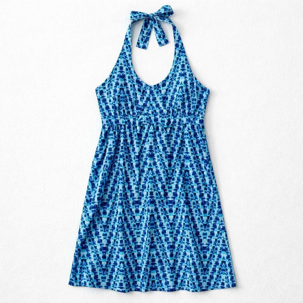 Athleta Go Anywhere Halter Dress Size 12 Tie Dye Pack Blue Travel Vacation Beach